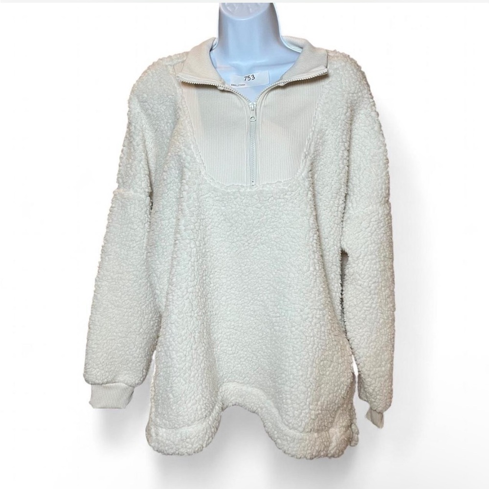 Aerie Sherpa Quarter Zip Teddy Fleece Pullover L NWT Cream